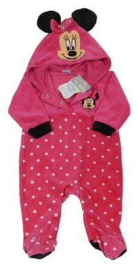 Nové - tmavorůžovo-černá sametová kombinéza s Minnie a puntíky a kapucí Disney