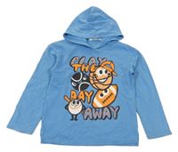 Modrá mikina s míči a nápisy a kapucí H&M