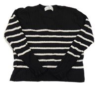 Černo-bílý pruhovaný žebrovaný úpletový crop svetr s volánky H&M