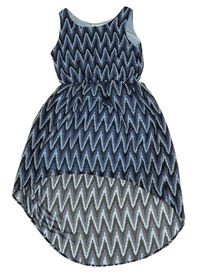 Modro-černé vzorované šifonové šaty H&M