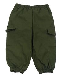 Khaki šusťákové cargo cuff kalhoty Shein