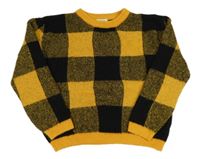 Okrovo-černý kostkovaný vlněný crop svetr H&M