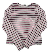 Šedo-černo-neonově růžové pruhované žebrované crop triko H&M