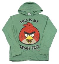 Zelená mikina s Angry Birds a kapucí