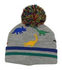Šedá melírovaná čepice s dinosaury a bambulí Tu