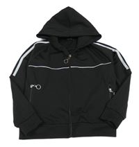 Černá sportovní propínací mikina s kapucí a pruhy