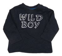 Tmavomodré melírované triko s nápisem Topomini