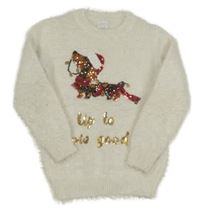 Smetanový chlupatý svetr se psem z flitrů F&F