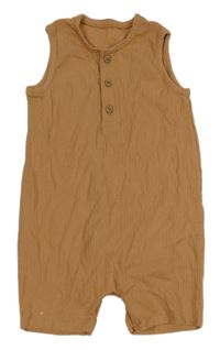 Hnědý žebrovaný bavlněný kraťasový overal s knoflíky George