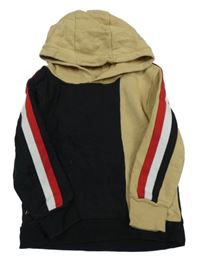 Černo-hnědá mikina s pruhy na rukávech a kapucí Next