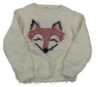 Smetanový chlupatý svetr s liškou Minoti