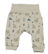 Béžové melírované tepláky s medvědy a stromky C&A