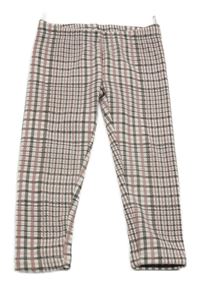 Bílo-tmavošedo-starorůžové kostkované zateplené legíny C&A