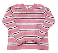 Starorůžovo-růžovo-tmavomodrý pruhovaný žebrovaný svetr H&M