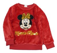 Červená chlupatá mikina s Minnie s flitry Disney