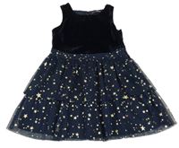 Tmavomodré sametovo/tylové šaty s hvězdami George