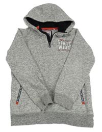 Šedá melírovaná mikina s nápisem a kapucí C&A