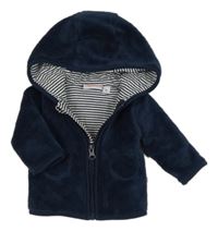 Tmavomodrá chlupatá podšitá propínací mikina s medvědy a kapucí Liegelind