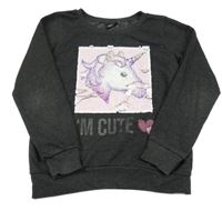 Antracitová melírovaná mikina s jednorožcem z překlápěcích flitrů Page One Young
