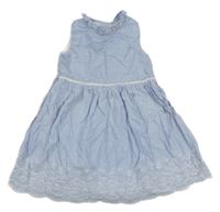 Modro-bílé pruhované plátěné šaty s madeirou Primark