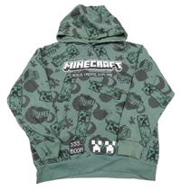 Tmavozelená mikina s Minecraft a kapucí