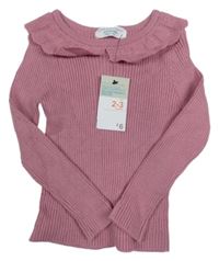 Nové - Starorůžový žebrovaný lehký svetr s límečkem Primark