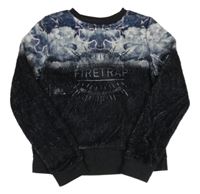 Černo-tmavomodro-šedá vzorovaná plyšová mikina Firetrap