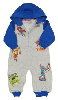 Šedo-modrá tepláková kombinéza s Marvel a kapucí Marvel