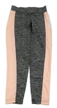 Černé melírované sportovní legíny s lososovým pruhem 