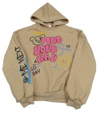 Béžová mikina s nápisy a kapucí shein