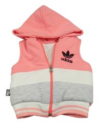 Růžovo-bílo-šedá zateplená tepláková vesta s logem a kapucí - adidas