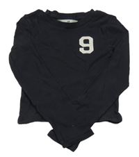 Tmavomodré žebrované crop triko s číslem H&M