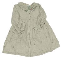 Nové - Šedé melírované propínací šaty s výšivkami a límečkem Primark