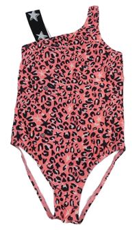 Růžovo-černé vzorované jednodílné leopardí plavky 