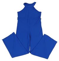 Safírový žebrovaný kalhotový overal shein