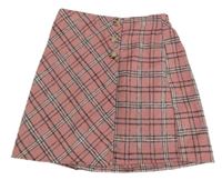 Růžovo-černo-bílá kostkovaná vlněná sukně zn. Matalan