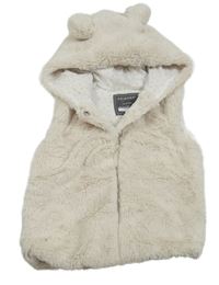 Bílá kožešinová podšitá vesta s kapucí zn. Primark
