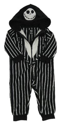 Černo-bílá pruhovaná plyšová kombinéza s kapucí - Jack Skellington zn. Primark