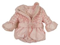 Růžová šusťáková prošívaná zimní bunda s páskem  