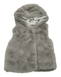 Šedá kožešinová podšitá vesta s kapucí 