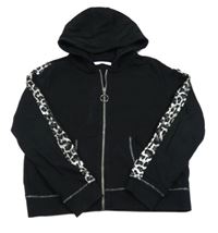 Černá propínací crop mikina s leopardími pruhy a kapucí M&S