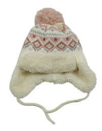 Krémovo-růžová vzorovaná zateplená čepice C&A