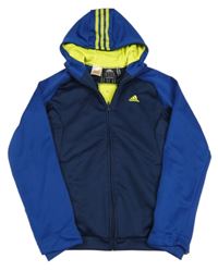Tmavomodro-žlutá propínací sportovní mikina s logem a kapucí Adidas