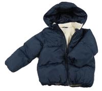 Tmavomodrá šusťáková zimní bunda s kapucí H&M