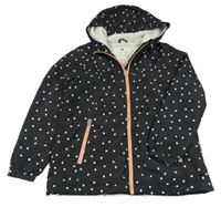 Černá šusťáková zateplená bunda se srdíčky a kapucí F&F