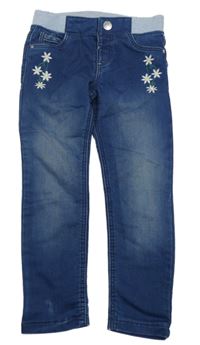 Tmavomodré skinny teplákové rifle s květy a úpletovým pasem F&F