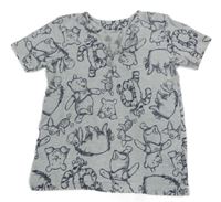 Šedo-bílé pruhované tričko s Medvídkem Pú a kamarády George