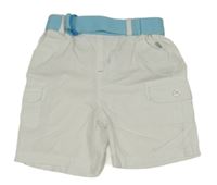 Bílé plátěné cargo kraťasy s páskem 
