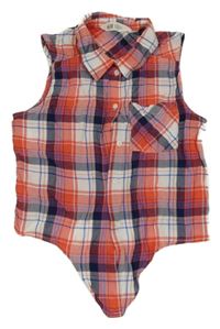 Bílo-modro-červený kostkovaný halenkový crop top H&M