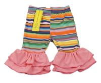 Nové - Růžovo-barevné pruhované legíny s volánky Shein